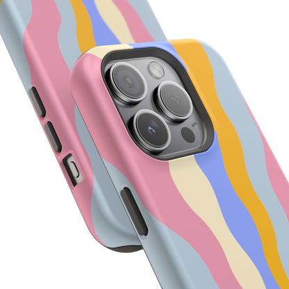 Pastel Radiance MagSafe iPhone Case – 70s-Inspired Dual-Layer Design with Wavy Sunburst Pattern