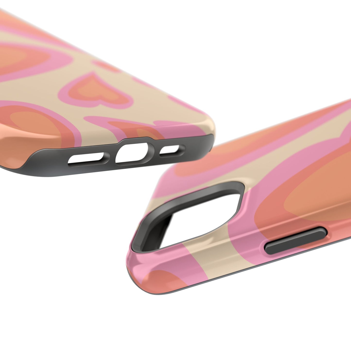 Retro Pink Hearts MagSafe iPhone Case – Shock-Resistant, Matte Finish, Dual-Layer Protection