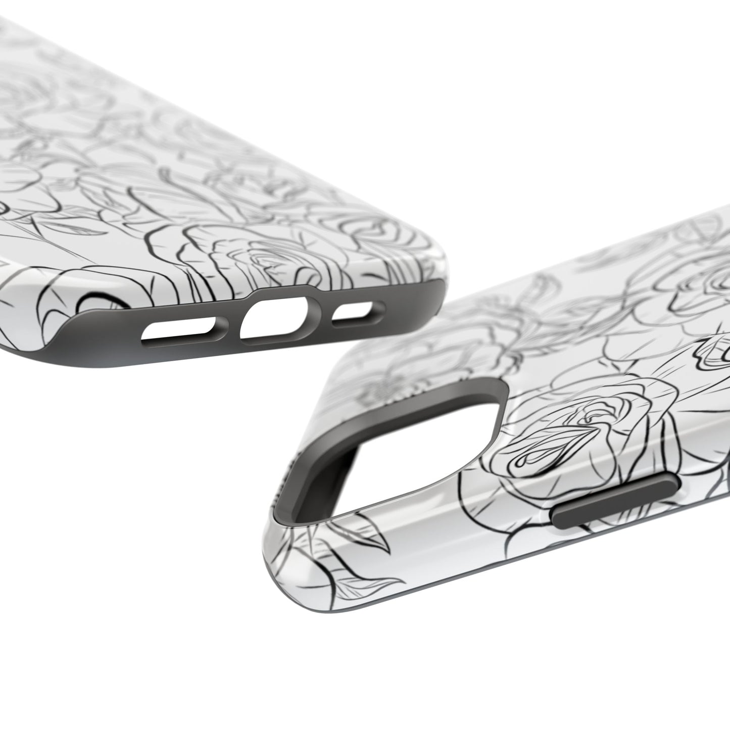 Monochrome Rose Garden Tough MagSafe iPhone Case – Elegant Floral Line Art with Dual-Layer Protection