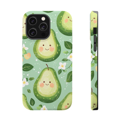 Smiling Avocados Tough MagSafe iPhone Case – Cute Avocado Design, Dual-Layer Protection