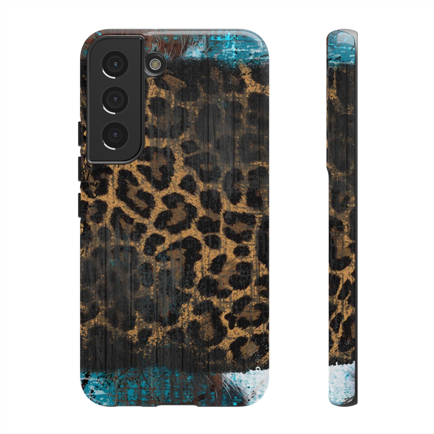 Boho Leopard and Turquoise Tough Samsung Galaxy Case – Rustic Western Design with Dual-Layer Protection