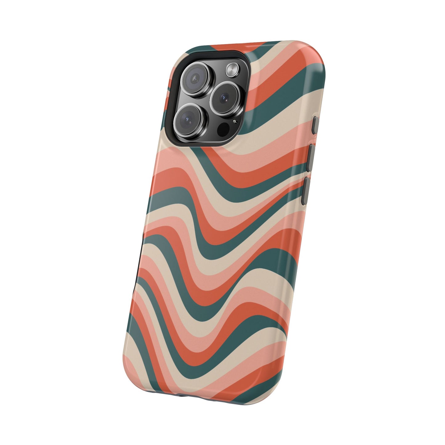 Groovy Waves MagSafe iPhone Case – Retro 70s-Inspired Stripes in Coral, Cream, and Teal