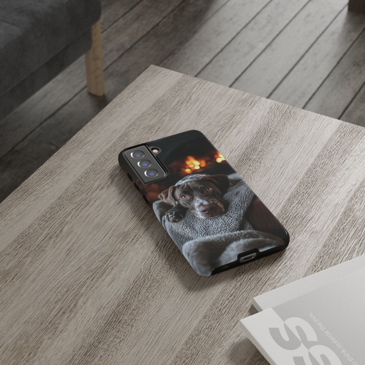 Cozy German Shorthaired Pointer Samsung Galaxy Case – Rustic Fireplace Protective Cover