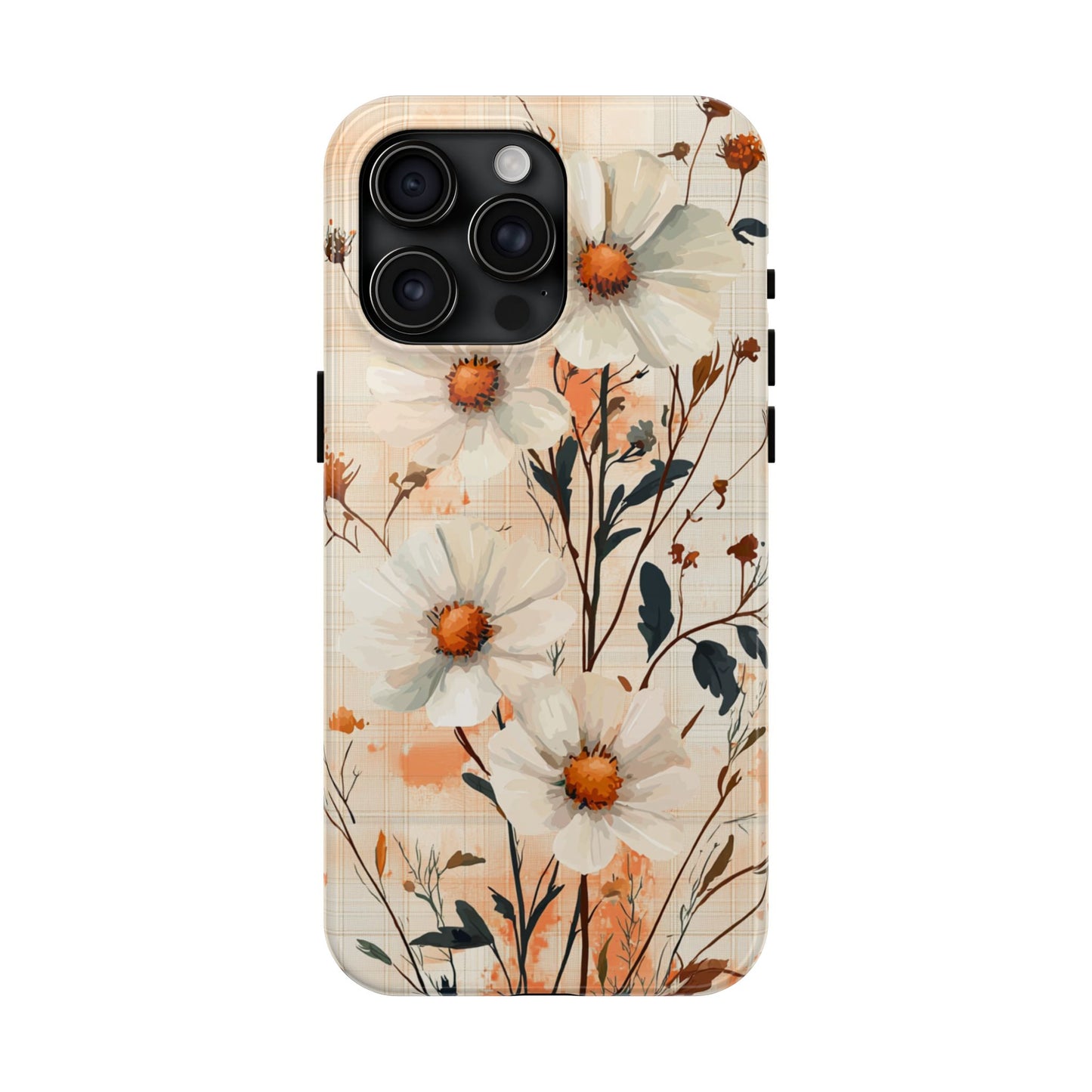 Pastel Orange Floral iPhone Case - Elegant Plaid Protective Cover