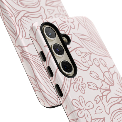 Blush Floral Line Art Tough Samsung Galaxy Case – Delicate Minimalist Design with Dual-Layer Protection