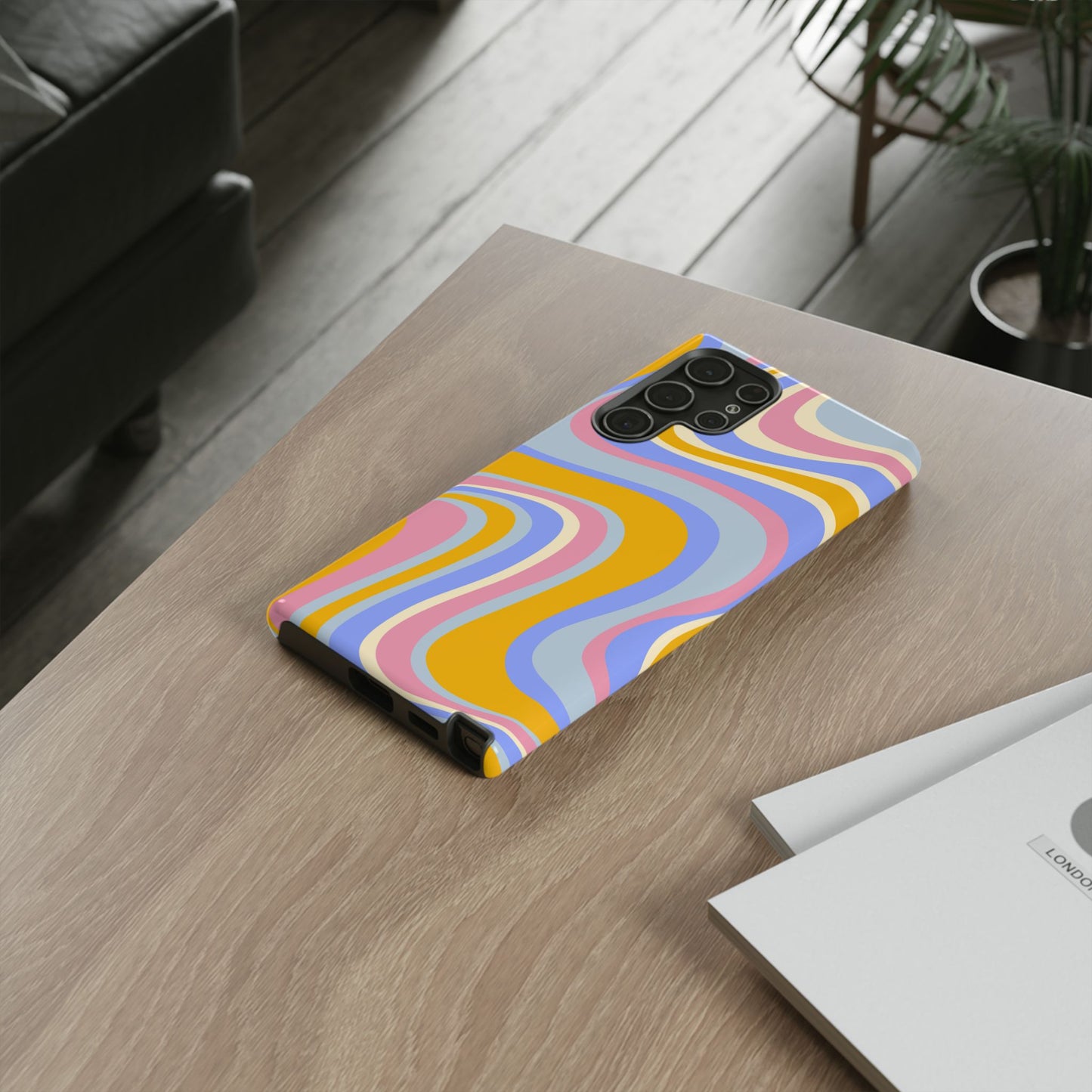 Groovy Pastel Waves Samsung Galaxy Case – 70s-Inspired Design with Dual-Layer Protection