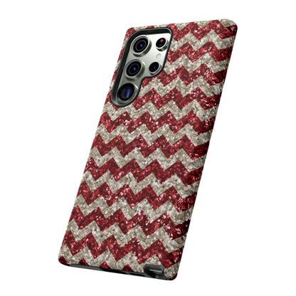 Sparkling Red & White Chevron – Glitter Illusion MagSafe iPhone Case