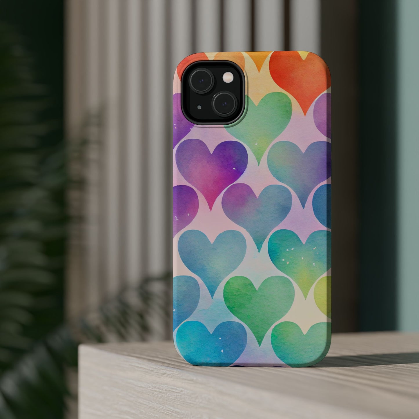 Rainbow Hearts Watercolor iPhone Case – Slim Design, Glossy Finish