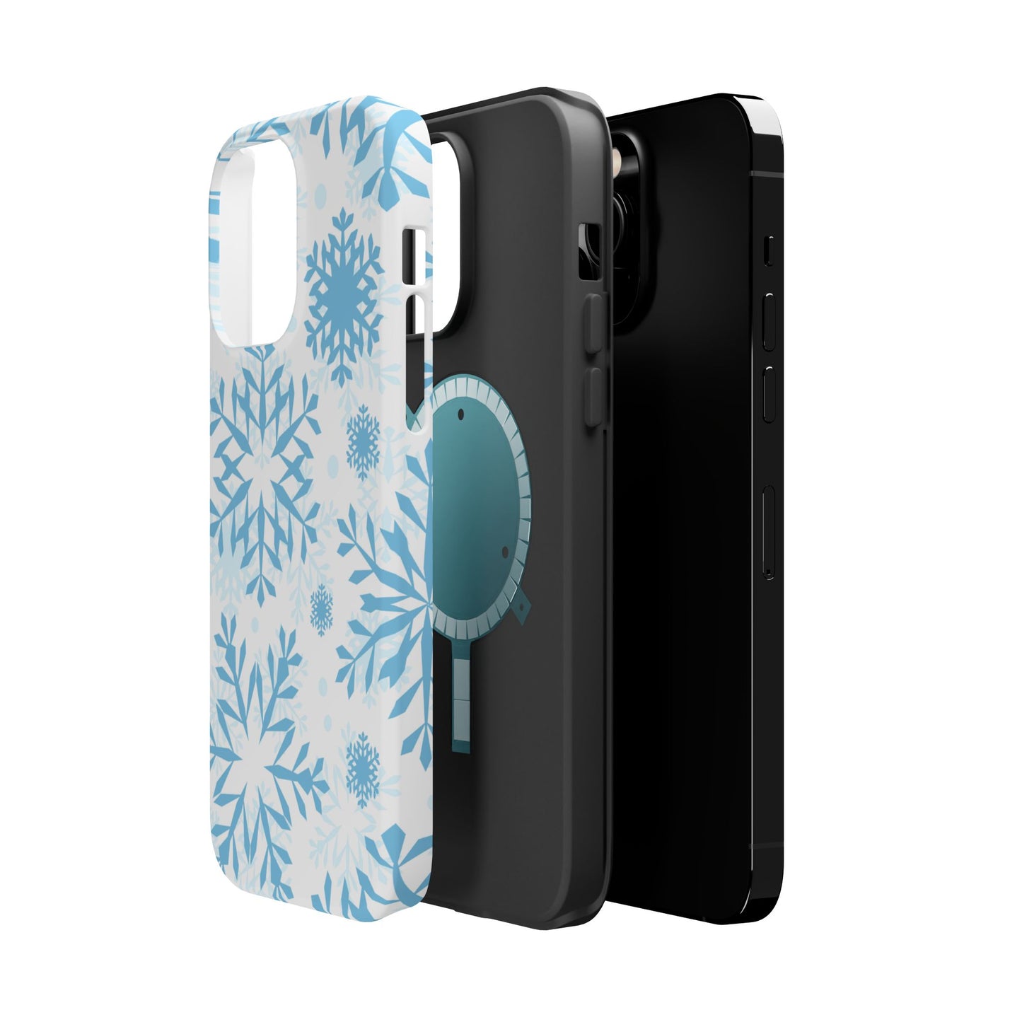 Frosty Blue Snowflakes MagSafe iPhone Case – Shockproof, Smooth Matte Finish, Dual-Layer Design