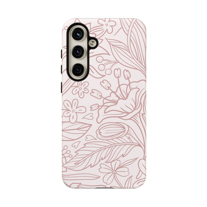 Blush Floral Line Art Tough Samsung Galaxy Case – Delicate Minimalist Design with Dual-Layer Protection