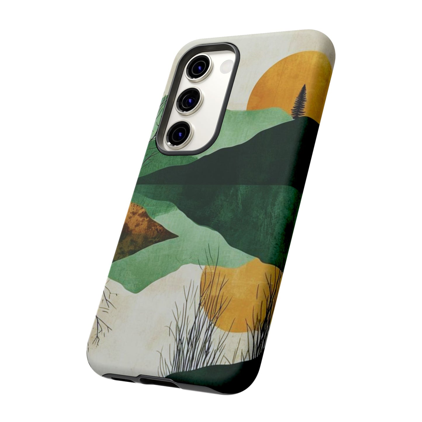 Retro Mountain Sunrise Samsung Galaxy Case – Minimalist Landscape Design, Dual-Layer Protection