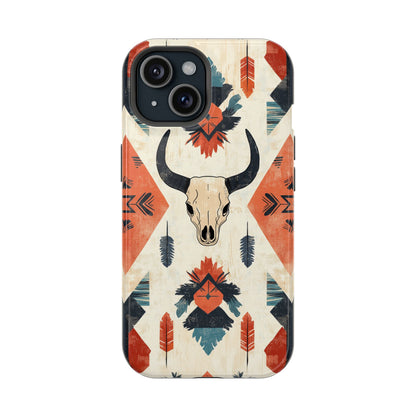 Southwestern Boho Skull Tough MagSafe iPhone Case – Durable Matte Finish, Dual-Layer Protection