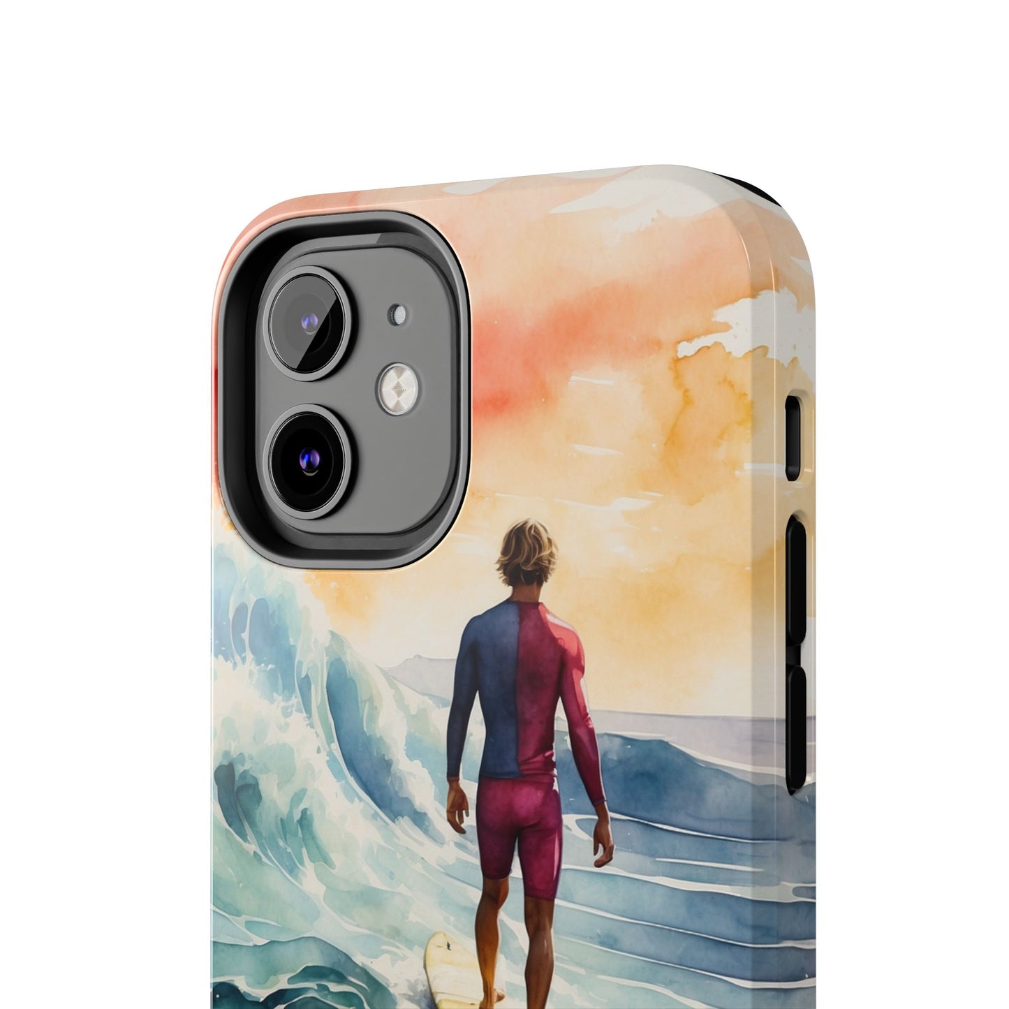 Surfer’s Sunset Wave iPhone Case – Vibrant Watercolor Design