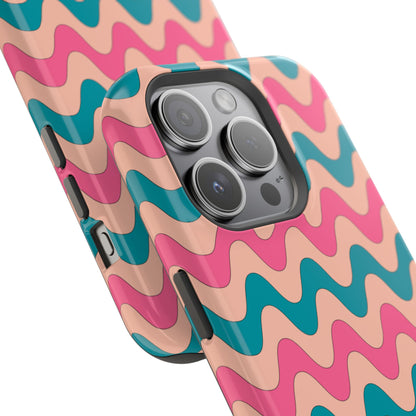 Retro Waves Pattern MagSafe iPhone Case – Shockproof Design with Dual-Layer Protection