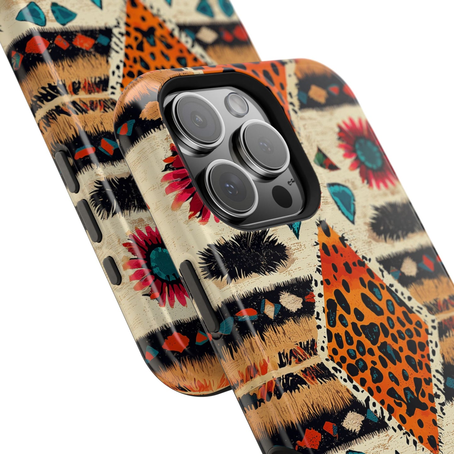 Wild Boho Leopard Print & Floral Tough MagSafe iPhone Case – Eclectic Tribal Design, Dual-Layer Protection