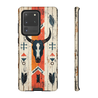 Rustic Western Bull Skull Tough Samsung Galaxy Case – Distressed Wood Design, Dual-Layer Protection