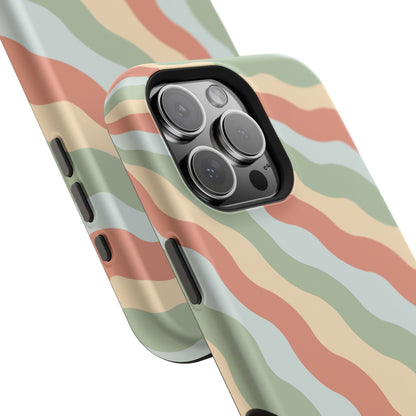 Earthy Retro Waves MagSafe iPhone Case – 70s-Inspired Wavy Stripes in Soft Green, Cream, and Rust