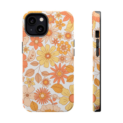 Vintage Floral Bloom MagSafe iPhone Case – Warm Orange & Yellow Retro Flower Design with Matte Finish