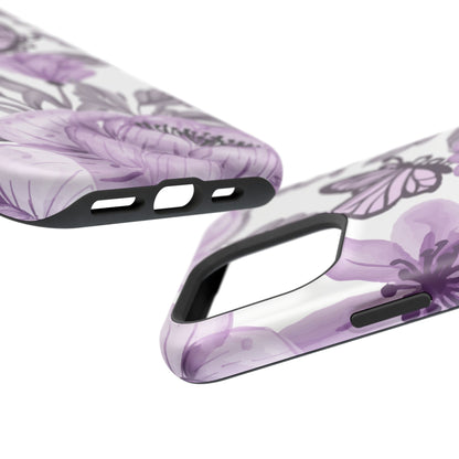 Lavender Bloom Butterfly MagSafe iPhone Case – Delicate Floral Design with Watercolor Details