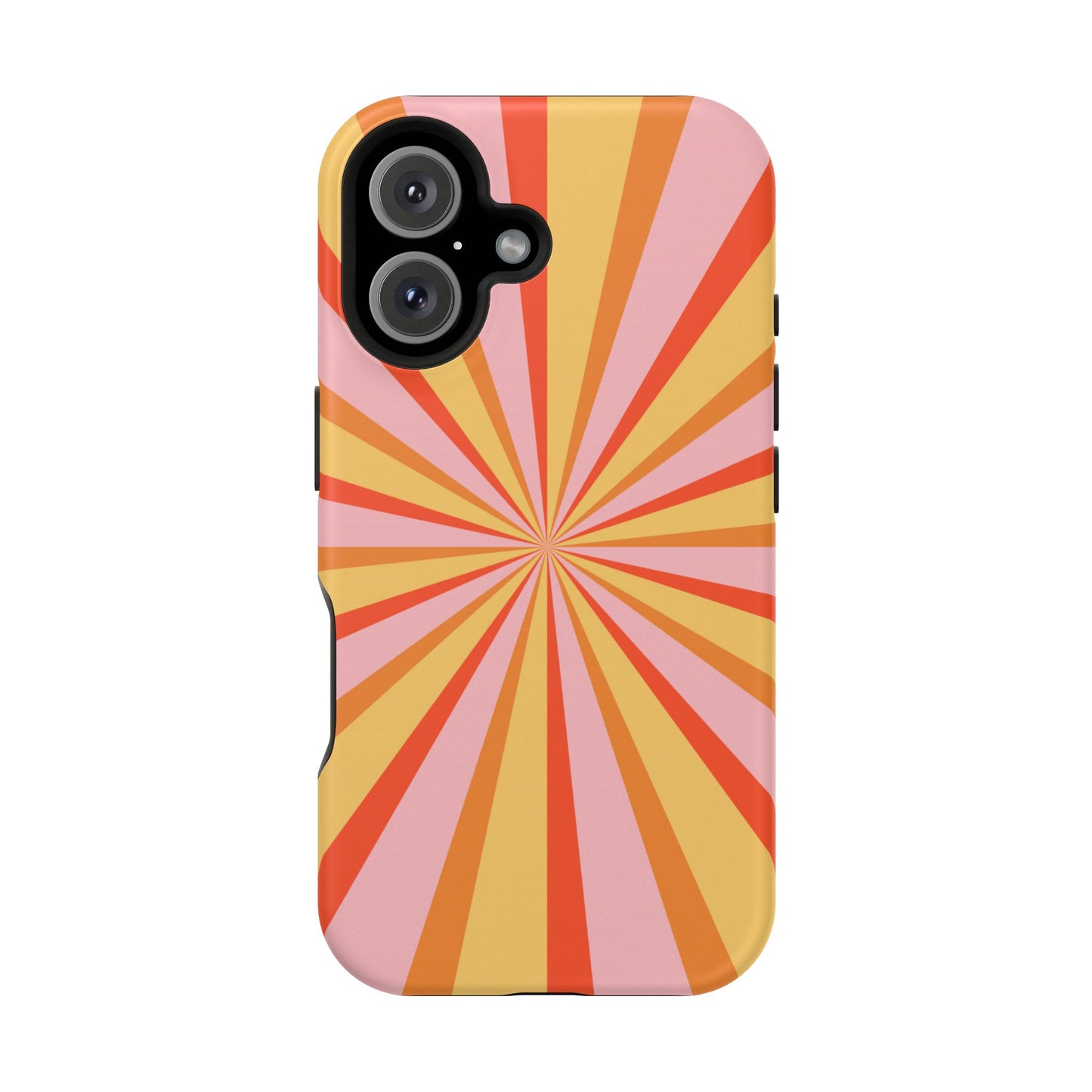 Bold Retro Sunburst MagSafe iPhone Case – Vibrant 70s-Inspired Rays in Orange, Pink, and Yellow