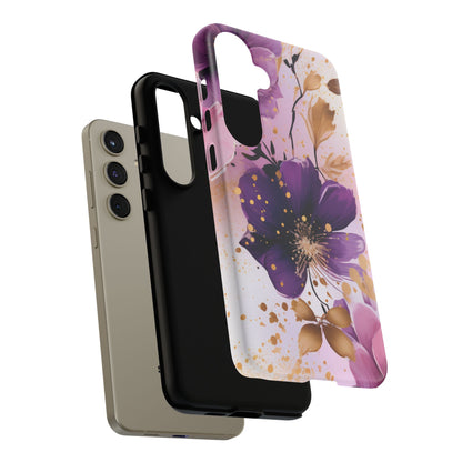 Elegant Purple & Gold Floral Samsung Galaxy Case - Luxe Flower Design