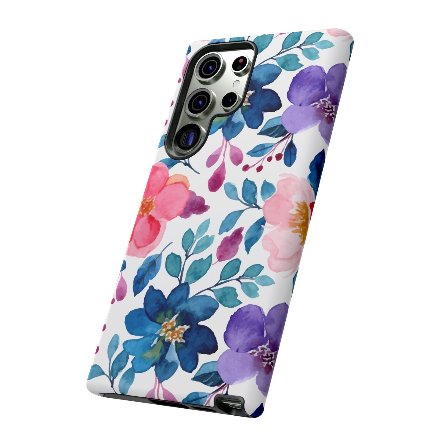 Mystic Bloom – Samsung Galaxy Case with Blue & Pink Watercolor Florals