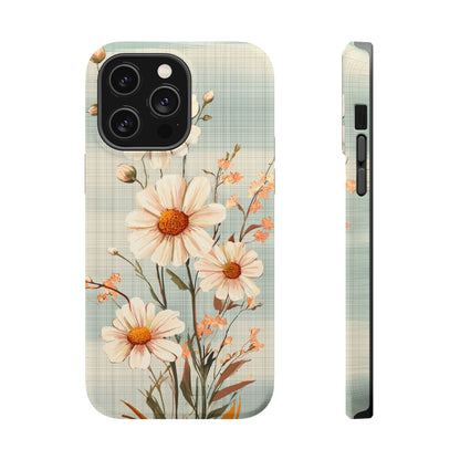 Pastel Green Daisy MagSafe iPhone Case - Floral Plaid Protective Cover