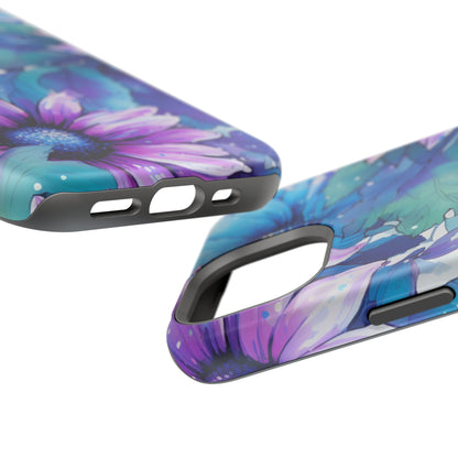 Purple & Teal Watercolor Floral MagSafe iPhone Case - Artistic Flower Design