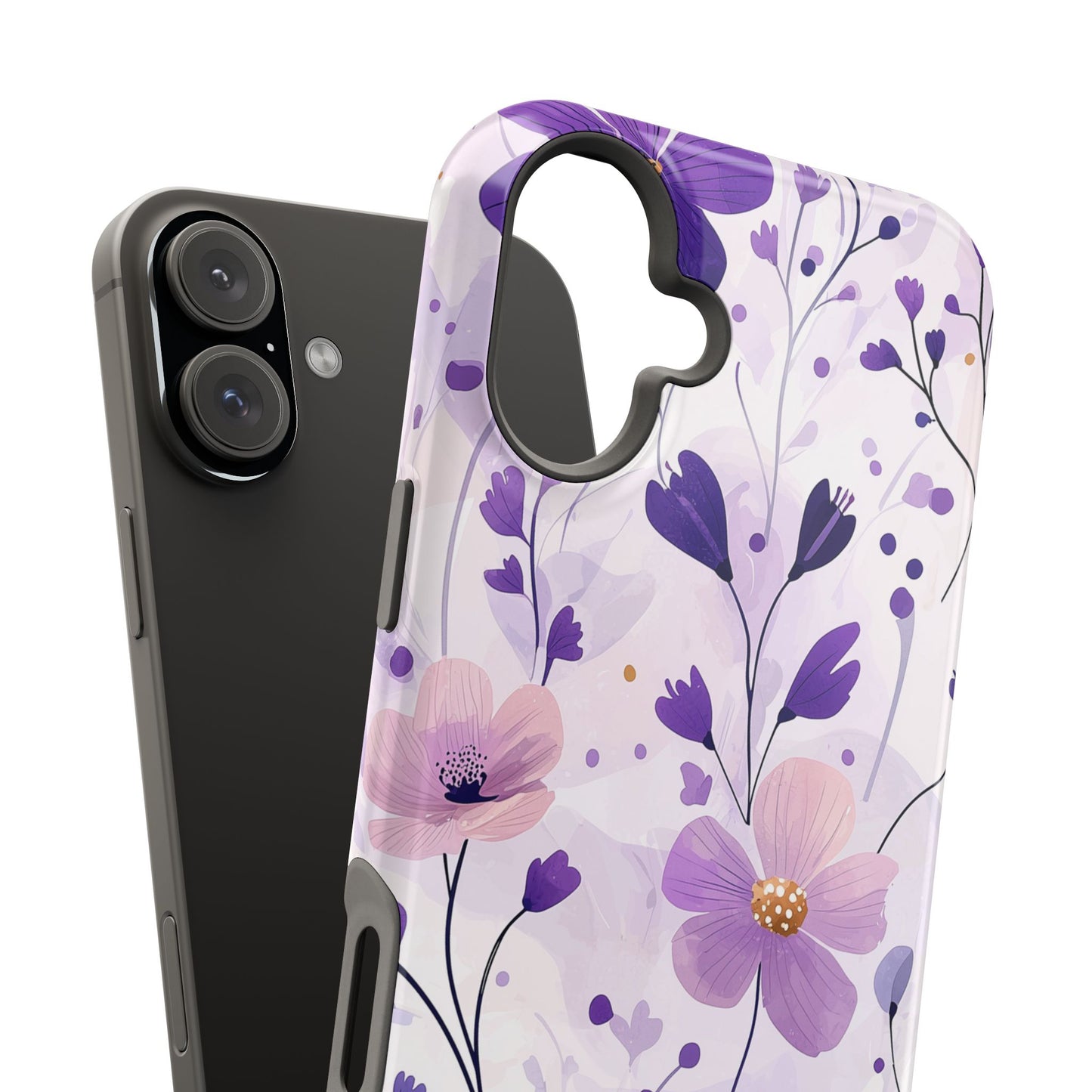 Purple Floral Bliss MagSafe iPhone Case – Delicate Blossom Design