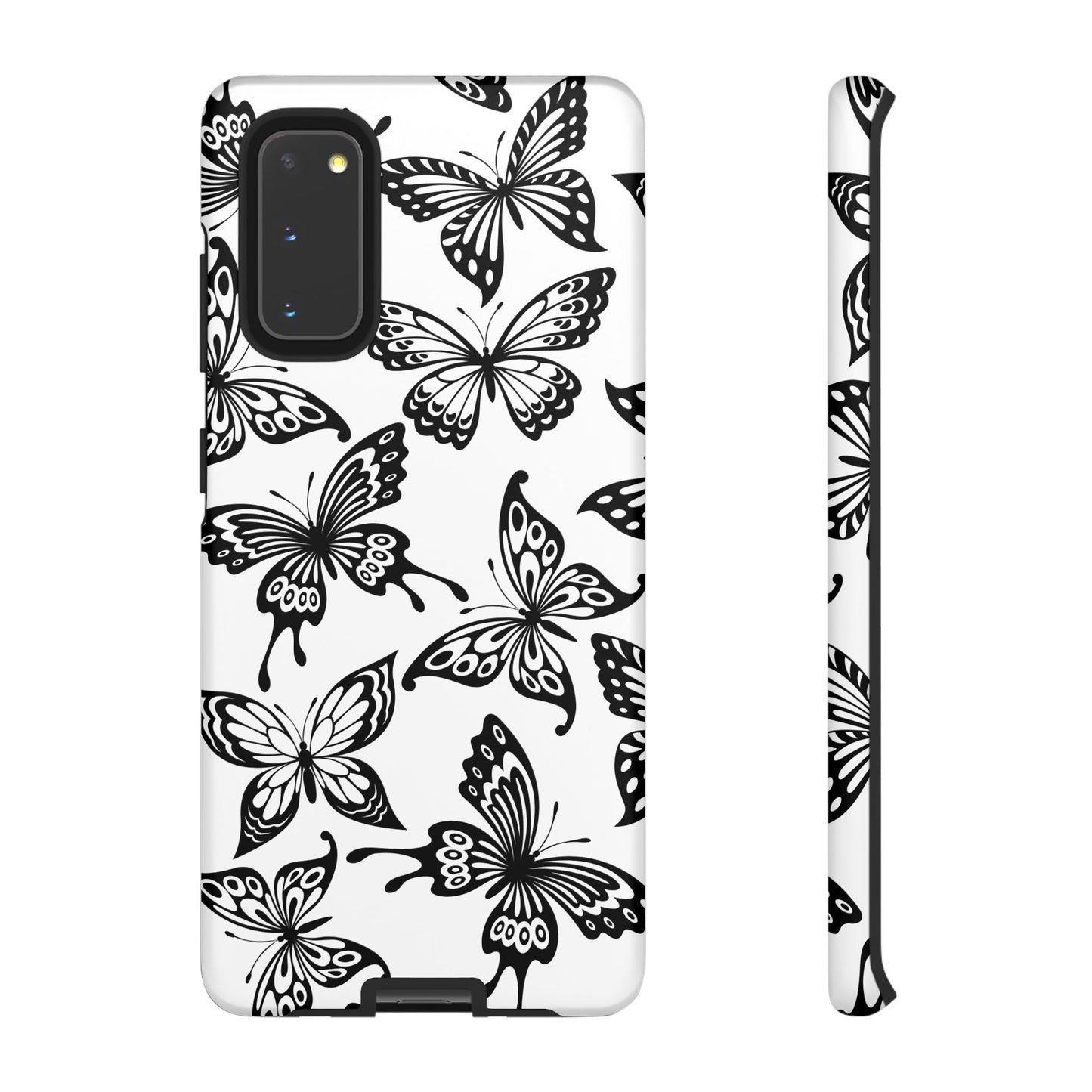 Monochrome Butterfly Pattern Samsung Galaxy  Case – Dual-Layer Protection with Matte Finish