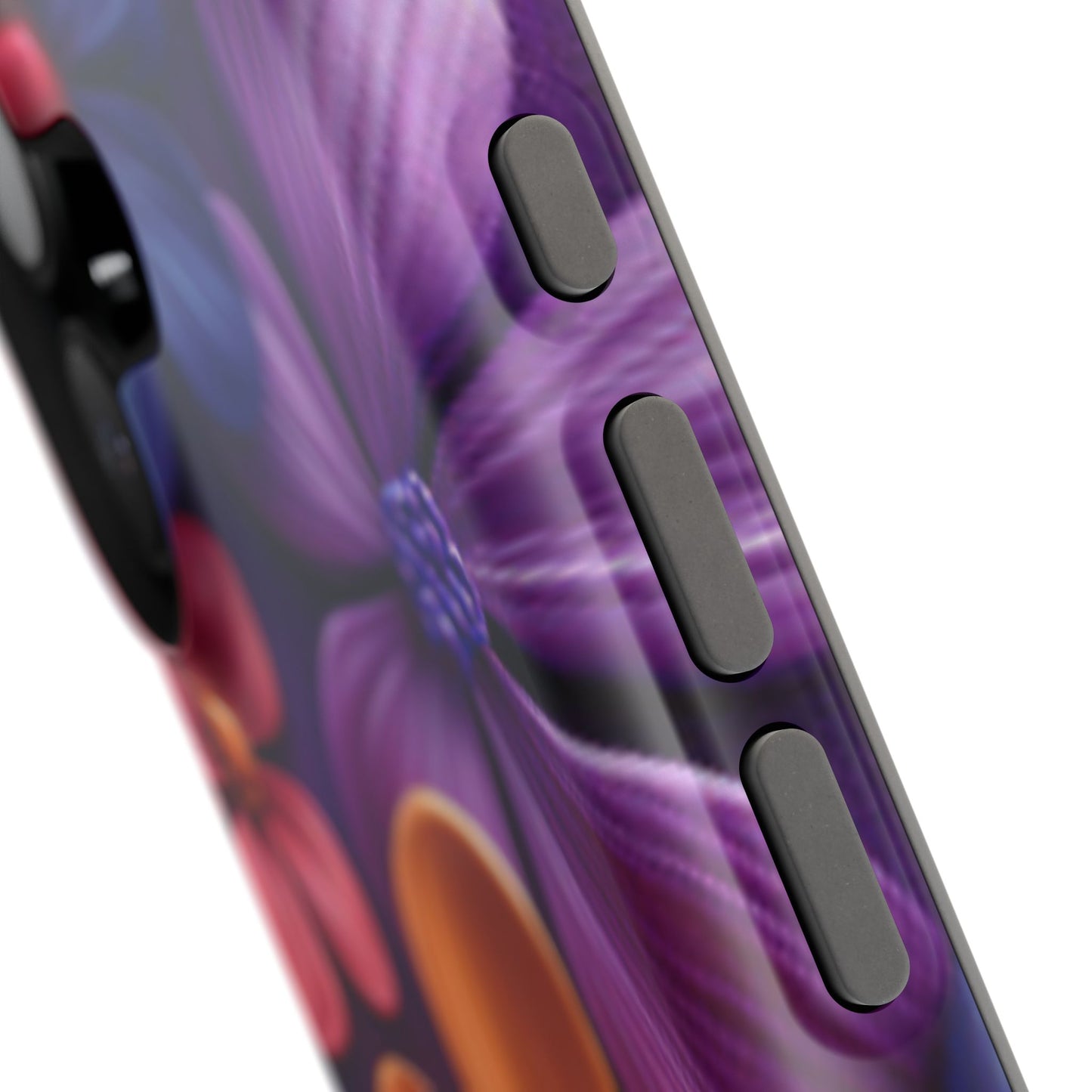 Bold Floral 3D MagSafe iPhone Case – Vivid Purple and Orange Flower Design, Shock-Resistant