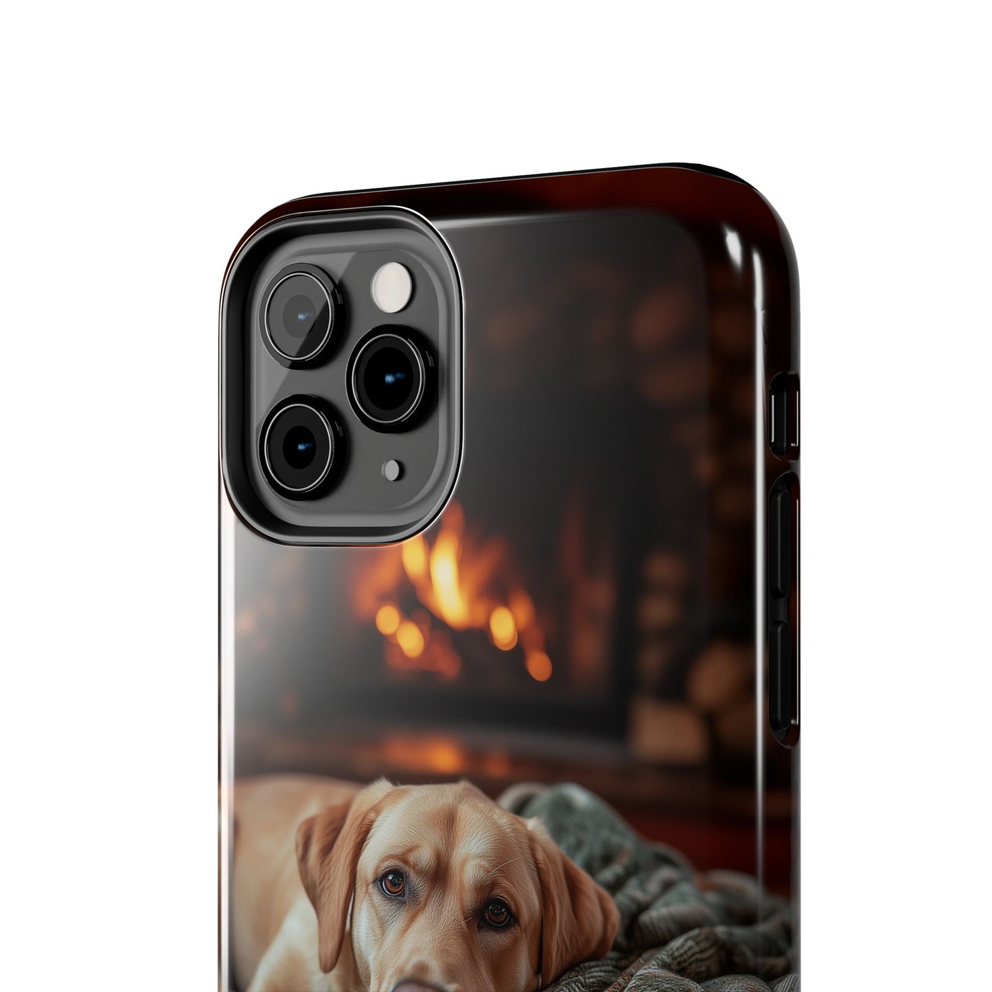 Cozy Labrador by Fireplace iPhone Case – Rustic Cabin Protective Cover