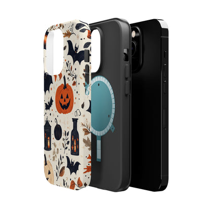 Charming Halloween MagSafe iPhone Case – Pumpkin, Bats, and Spooky Lantern Design