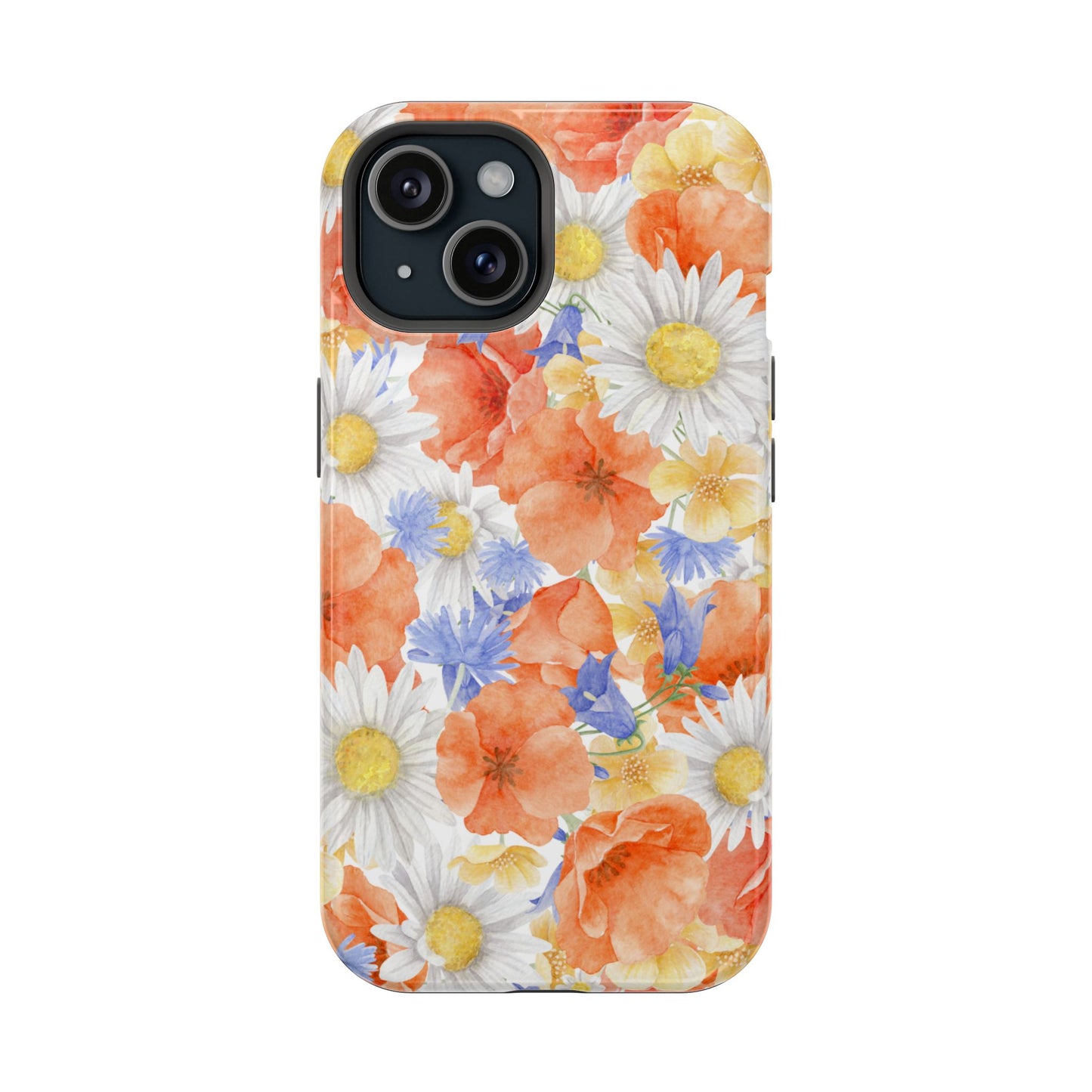 Watercolor Wildflower Pattern MagSafe iPhone Case – Durable Matte Finish with Daisy, Poppy & Cornflower Design