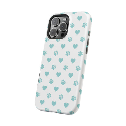 Mint Green Paw Print & Heart MagSafe Case – Pet Lover’s Magnetic Style