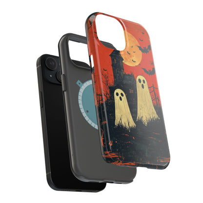 Haunted House & Ghosts MagSafe iPhone Case – Spooky Halloween Full Moon Design