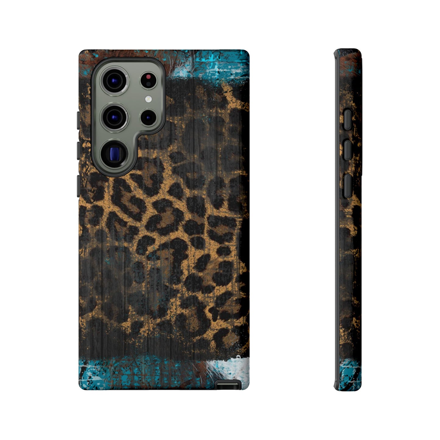 Boho Leopard and Turquoise Tough Samsung Galaxy Case – Rustic Western Design with Dual-Layer Protection