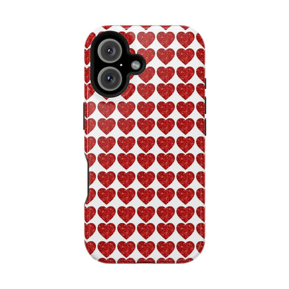 Red Glitter Hearts Charm MagSafe Case