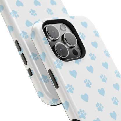 Light Blue Paw Prints & Hearts – MagSafe iPhone Case for Pet Lovers