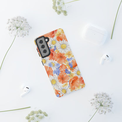 Watercolor Wildflower Pattern Samsung Galaxy Case – Durable Matte Finish with Daisy, Poppy & Cornflower Design