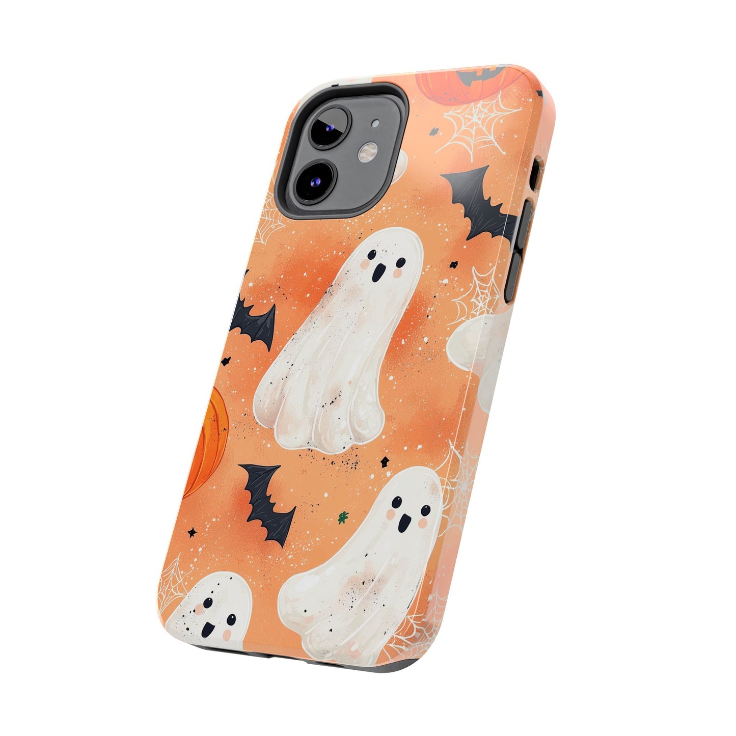 Spooky Cute Ghost iPhone Case – Halloween Ghosts, Pumpkins, Bats & Cobwebs Design - BOGO Cases