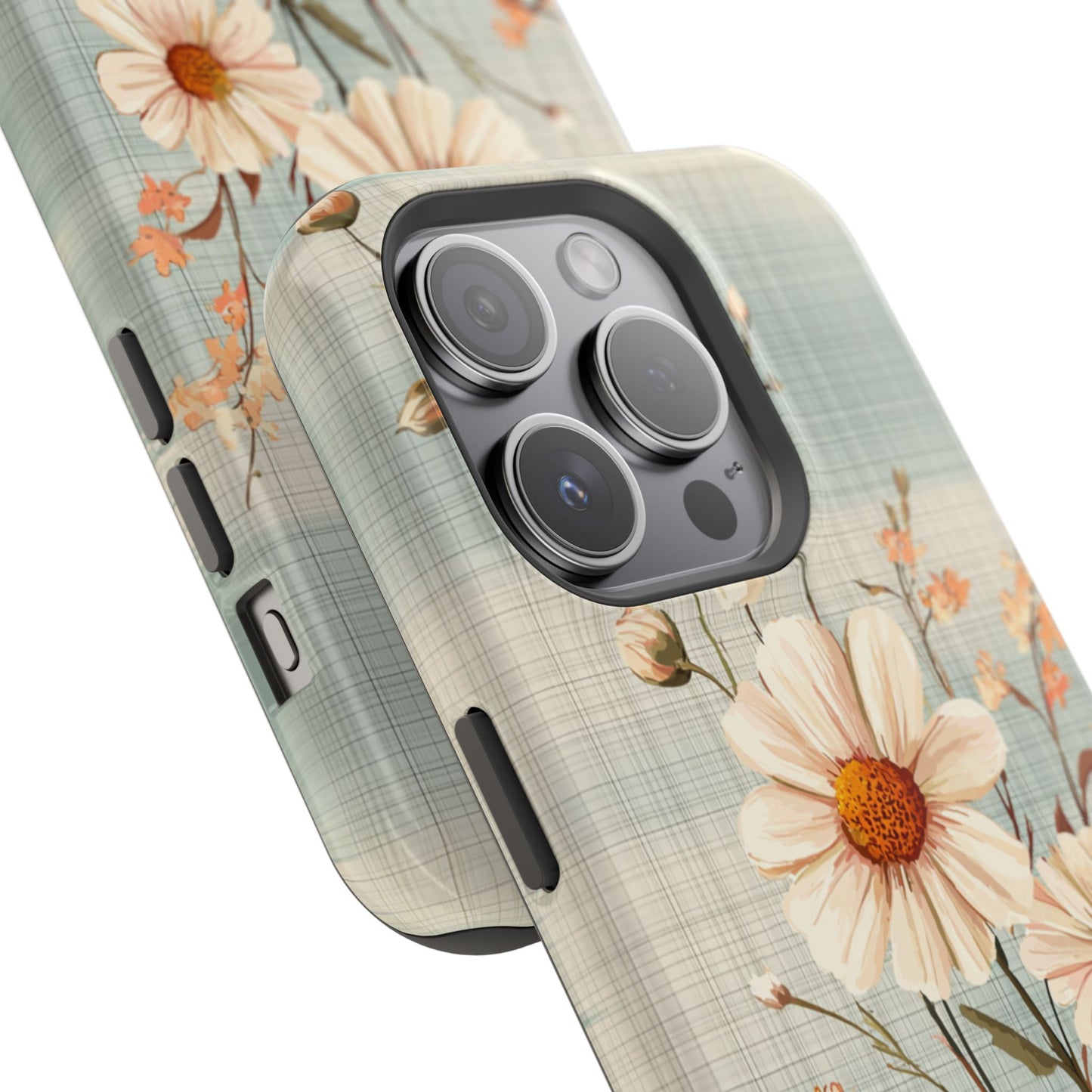 Pastel Green Daisy MagSafe iPhone Case - Floral Plaid Protective Cover