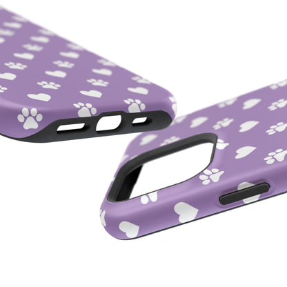 Lavender Paw Prints & Hearts Design - Adorable Pet Lover MagSafe iPhone Case