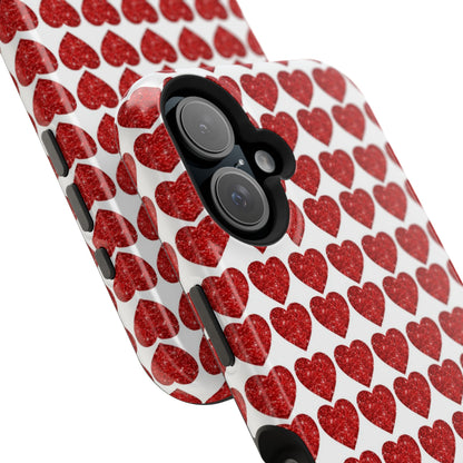 Red Glitter Hearts Charm MagSafe Case