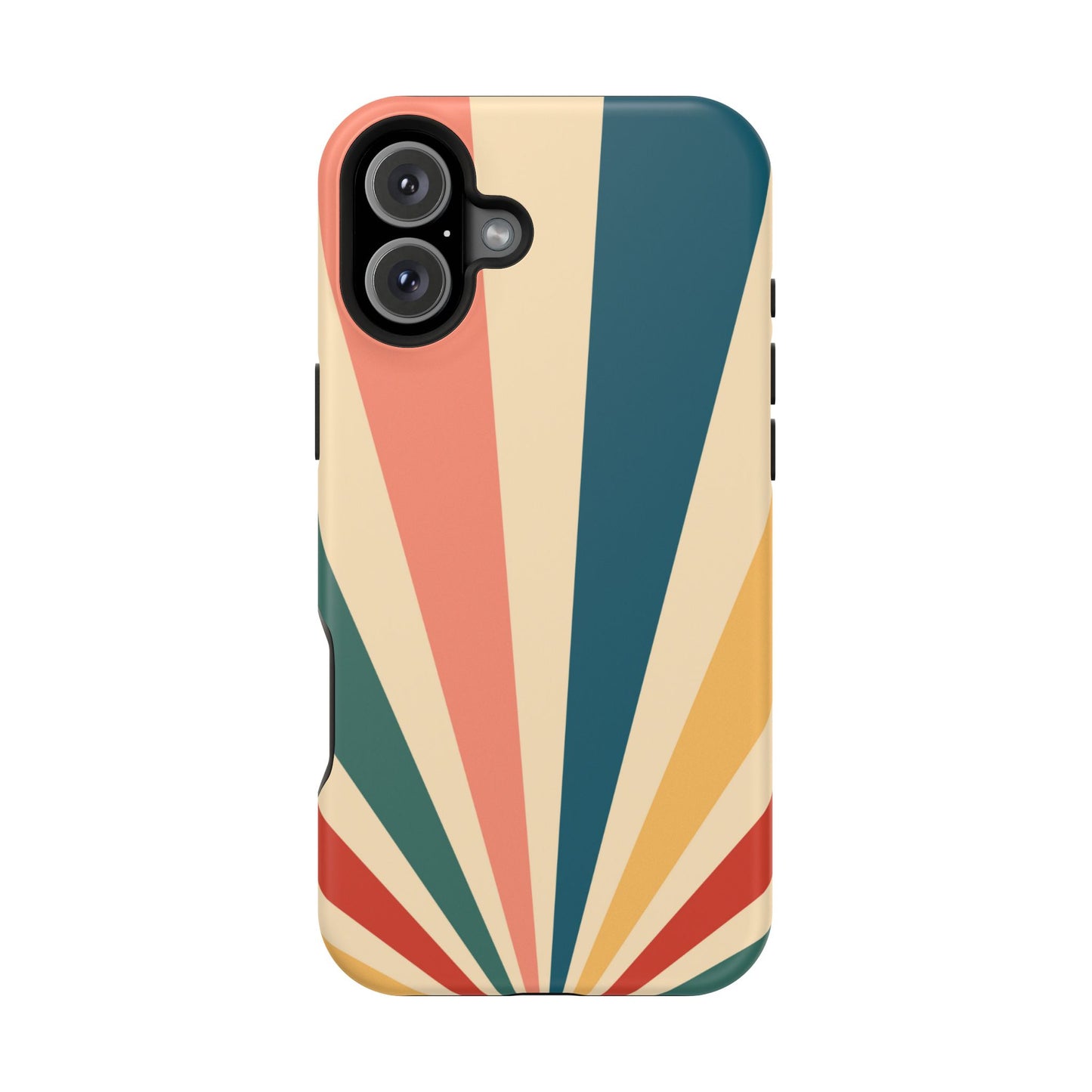 Retro Sunbeam MagSafe iPhone Case – 70s-Inspired Radiating Stripes in Coral, Teal, and Mustard