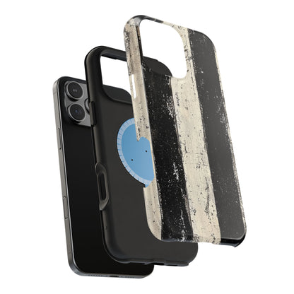 Vintage Vertical Stripe MagSafe iPhone Case - Black & White Grunge Design