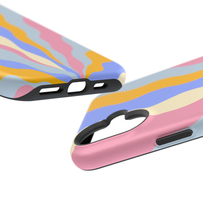 Pastel Radiance MagSafe iPhone Case – 70s-Inspired Dual-Layer Design with Wavy Sunburst Pattern