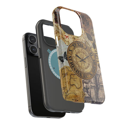 Steampunk Vintage Adventure MagSafe iPhone Case – Dual-Layer Protection with Antique Map and Clock Design