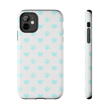 iPhone Case - Aqua Paw Print & Heart Design