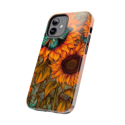 Vintage Blue Butterfly & Sunflower Art – iPhone Case